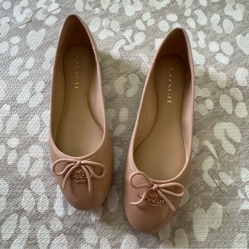Coach Women's Alina Tan Leather Ballet Flats with Bow